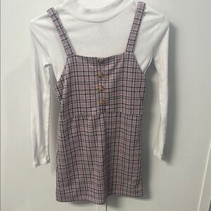 Pink Plaid dress with White Top